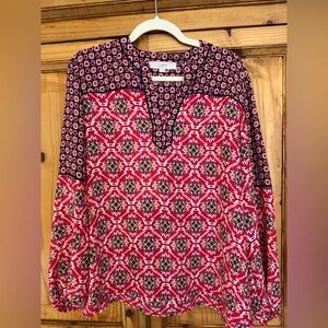 LOFT Red and Black Geometric Blouse